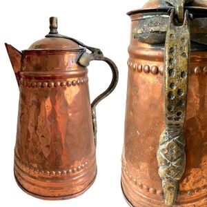 Vintage Copper Lidded Water Pitcher Jug Turkish